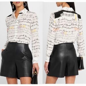 Alice + Olivia Rhythm Willa Silk Placket Top Script Print Button Down Blouse